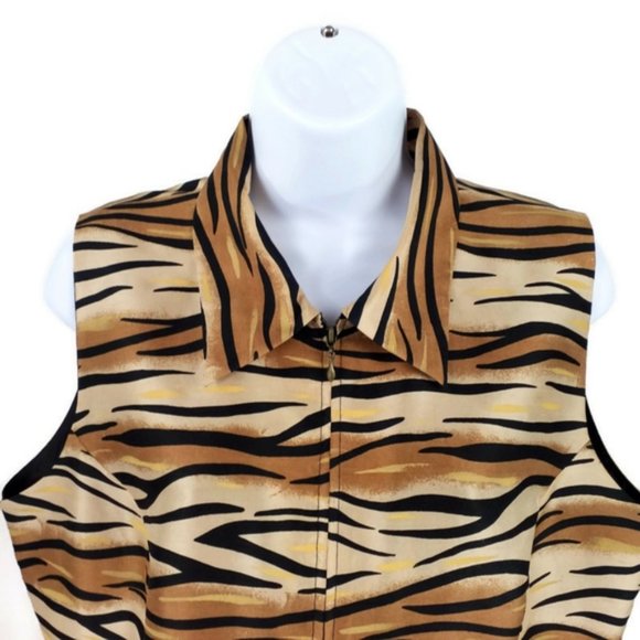 SilkLand Sleeveless Silk Animal Print Zip Up Vest Zipper Womens Size Large - Picture 7 of 8